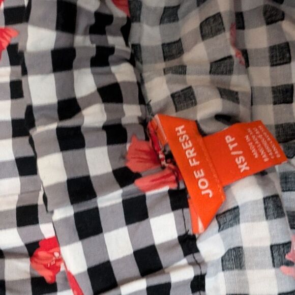 Gingham floral a line elastic band A-line midi cotton skirt size xs - Picture 3 of 5